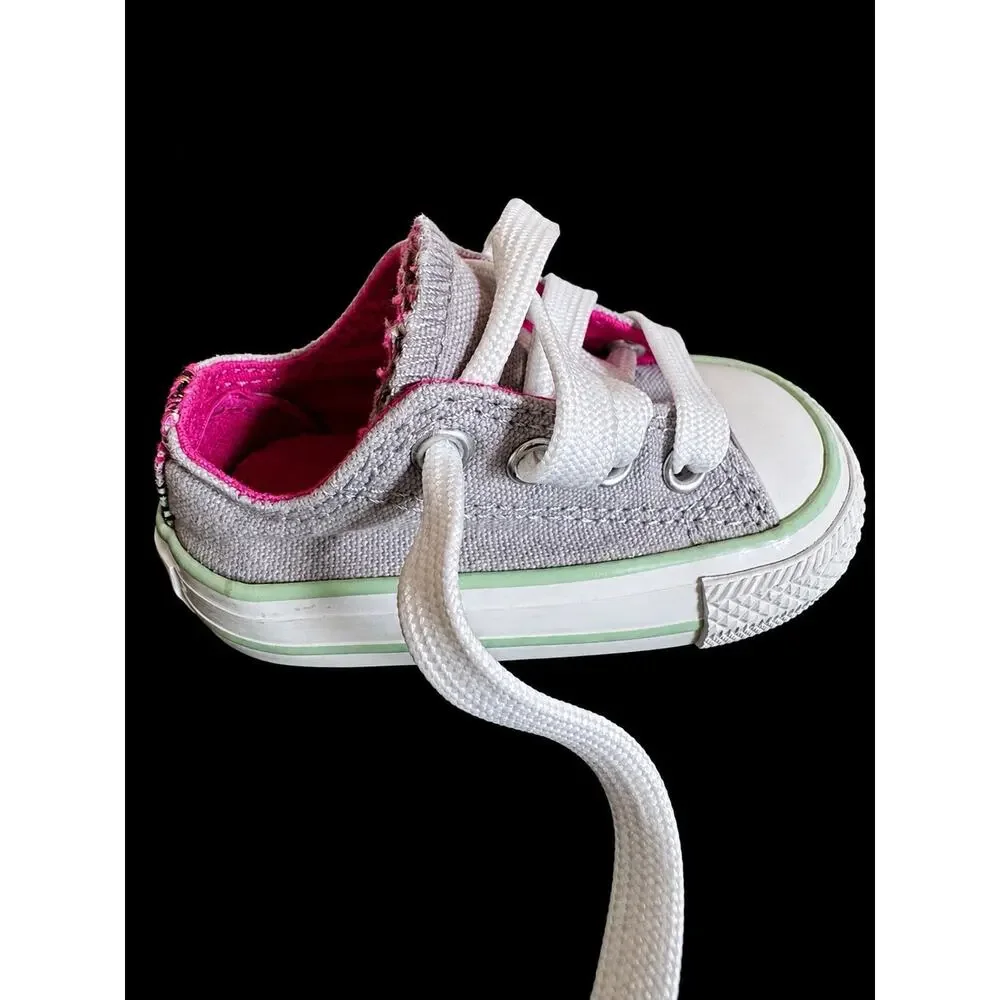 Converse All Star Infant Low Top Lace-Up Canvas Sneakers Gray Pink White US 3